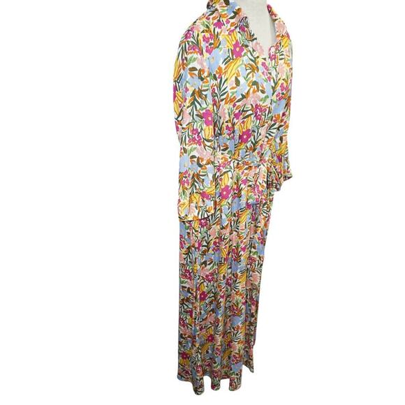 Eloquii Elements Colorful Floral Belted Maxi Shirt Dress - Size 16 - Picture 6 of 10